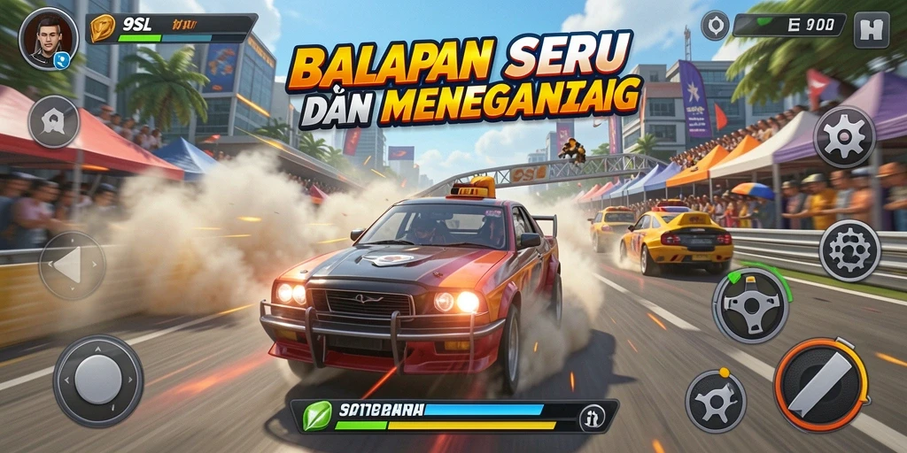 Tampilan mendebarkan dari gameplay balapan di 9SL.