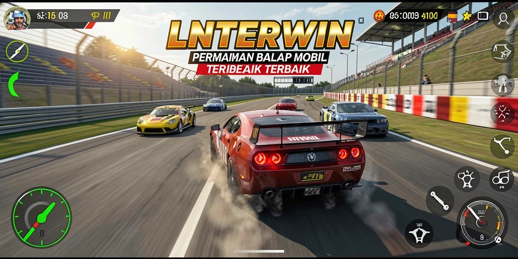 Tampilan gameplay LNTERWIN yang seru dan menegangkan saat balapan.