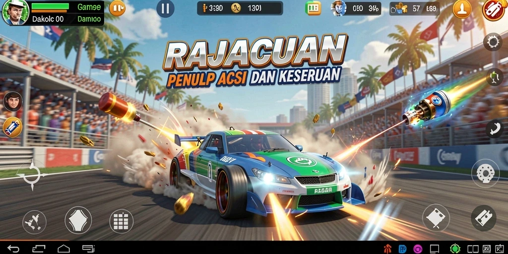 Screenshot menunjukkan aksi balap cepat dan menegangkan di lintasan RAJACUAN.