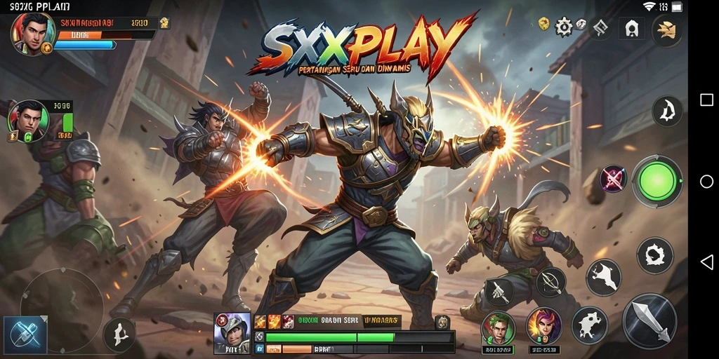 Screenshot gameplay SXXPLAY menampilkan aksi pertarungan mendebarkan dan karakter unik.